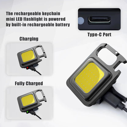 Mini Portable COB LED Keychain Flashlight USB Rechargeable