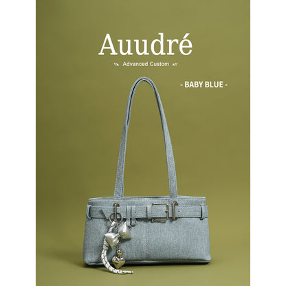 Soft PU Baguette Shoulder Bag with Pendant Daily Chic Style