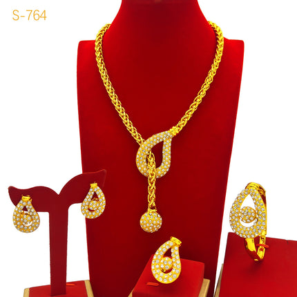 Dubai Bride 24k Gold-Plated Jewelry Four-Piece Necklace Set