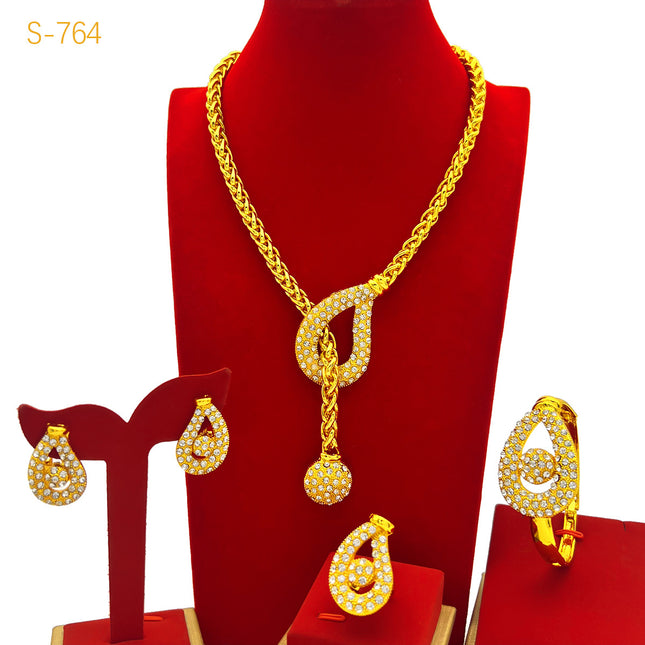 Dubai Bride 24k Gold-Plated Jewelry Four-Piece Necklace Set