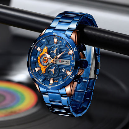 Six-hand Steel-band Round Quartz Watch A Stylish Timepiece