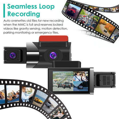 Car Dash Cam 2K 3 Channel DVR with GPS WiFi Parking Monitor.