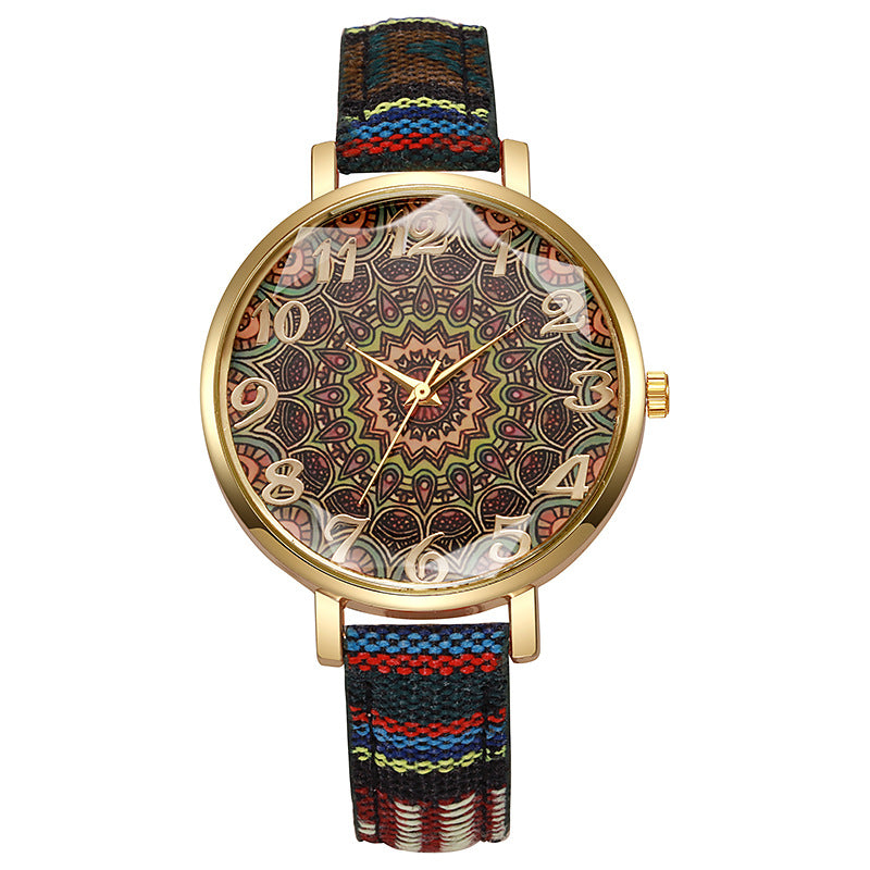 Round Floral Design Multicolored Casual Quartz Watch