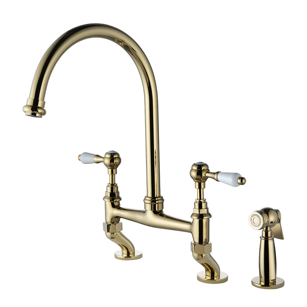 Retro Bridge Kitchen Faucet with Spray Gun for Sink Upgrade