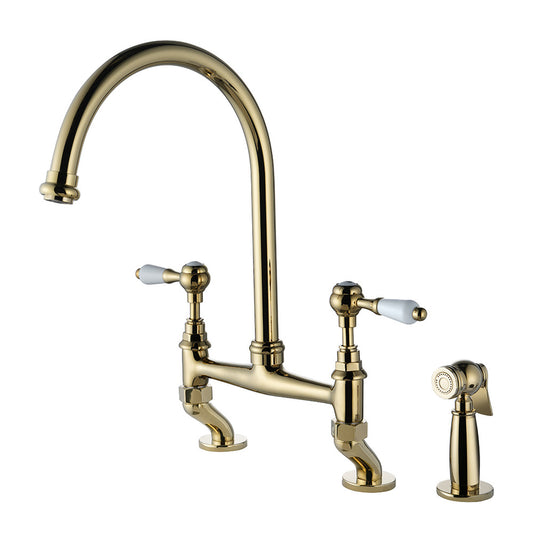 Retro Bridge Kitchen Faucet with Spray Gun for Sink Upgrade