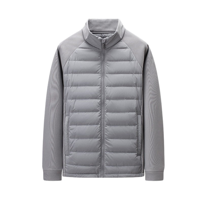 Buy Men’s Stand-Up Collar Patchwork Down Jacket – Warm & Light