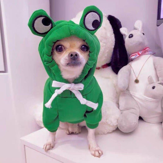 Two-Legged Hooded Dog Clothes Green Fleece Autumn Winter