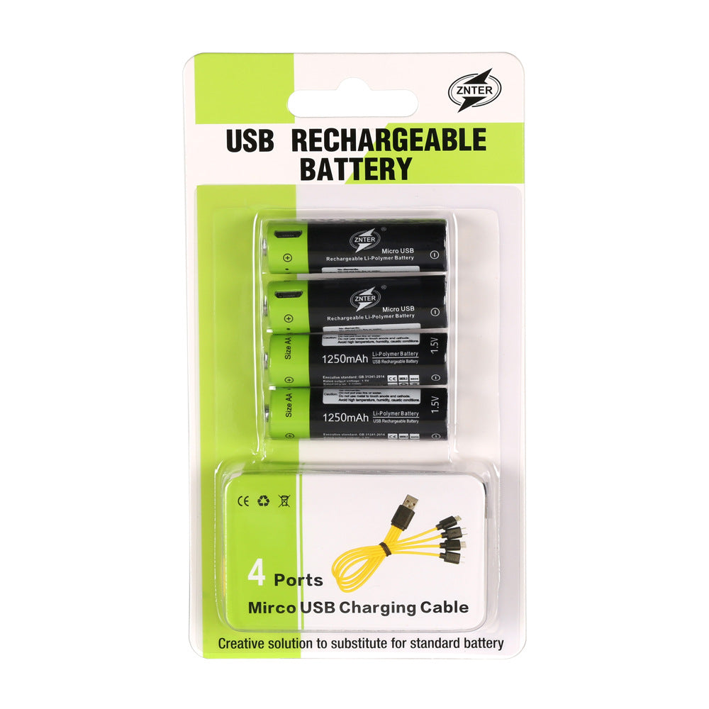 USB Rechargeable Lithium Battery 1.5V Set & Charging Cables
