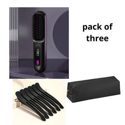 2-in-1 Hair Straightener Brush Wireless Fast Heating Comb