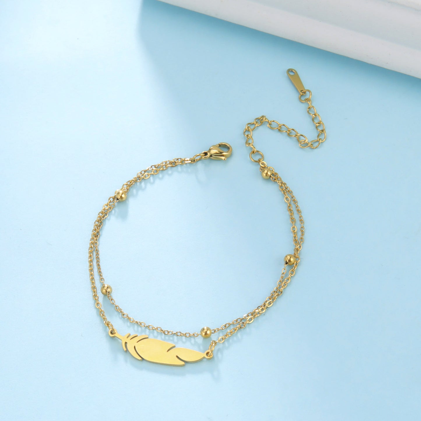 Feather stainless steel double-layer ankle chain