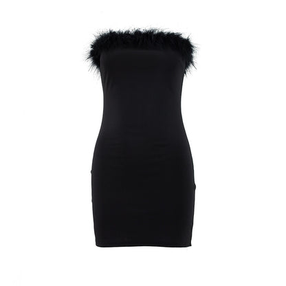 Feather Tube Top Slim Fit Dress