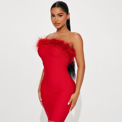 Feather Tube Top Slim Fit Dress