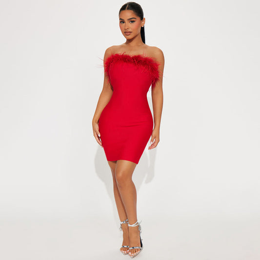 Feather Tube Top Slim Fit Dress