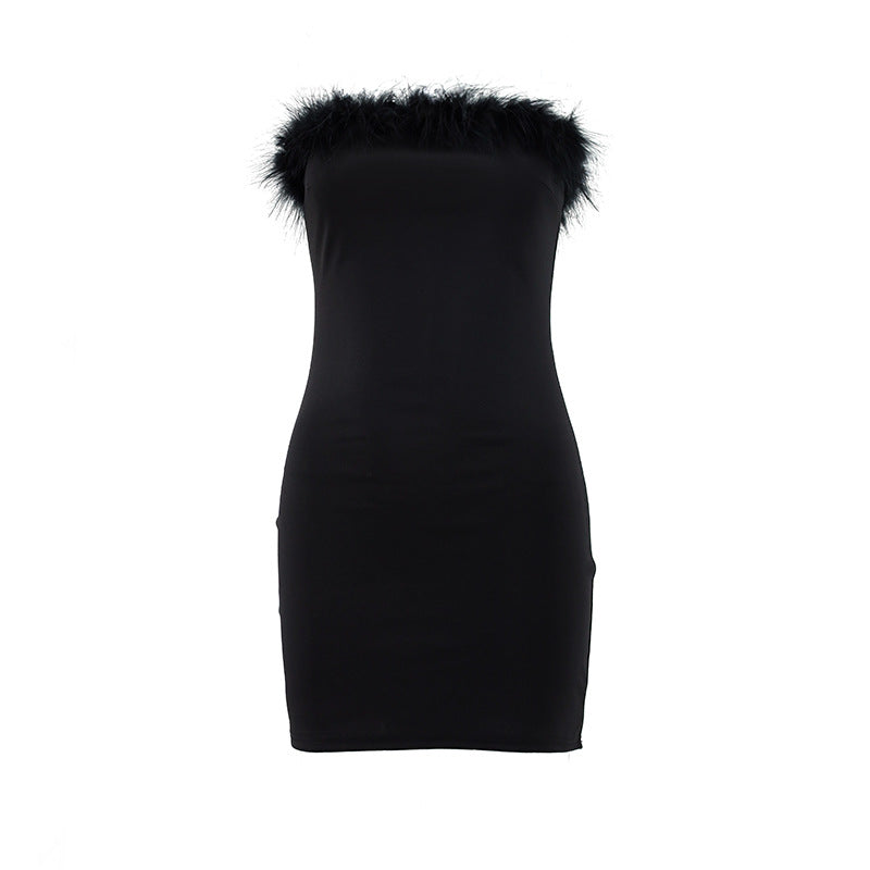 Feather Tube Top Slim Fit Dress