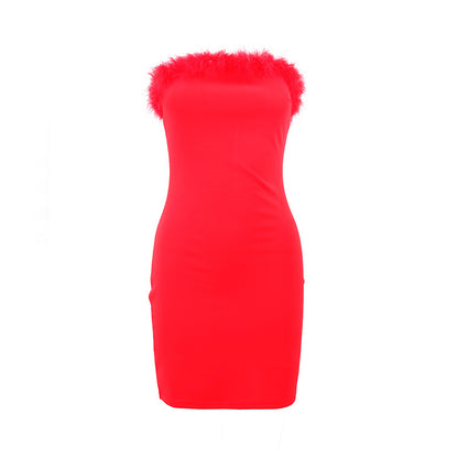 Feather Tube Top Slim Fit Dress