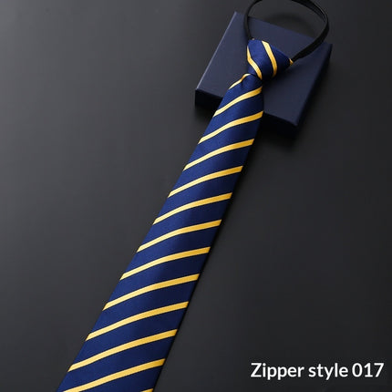 Mens Business Formal Zipper Tie With Blue Stripes for Office