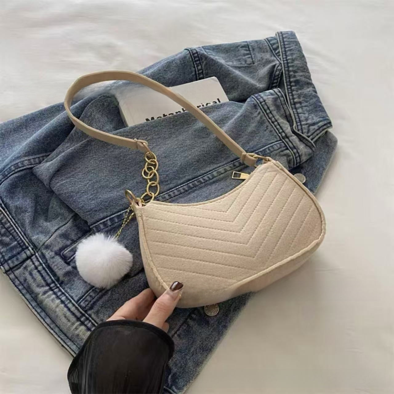 Felt Shoulder Bag for Women Casual Crossbody Purse