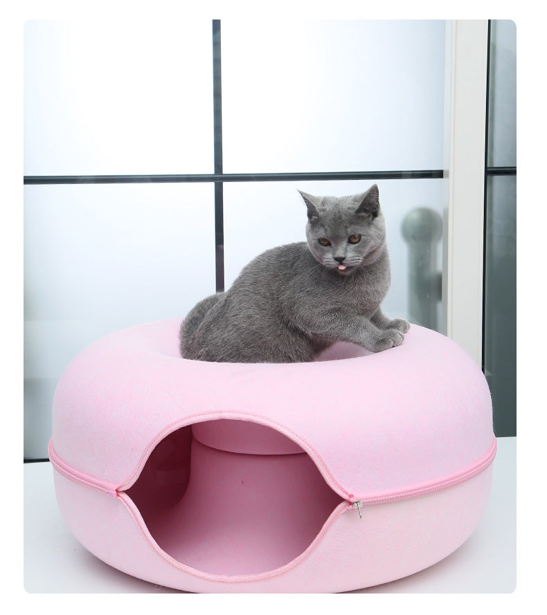 Felt Tunnel Cat Nest Semi-enclosed Donut Shape Cat Shelter