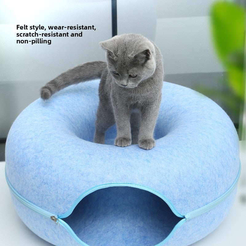 Felt Tunnel Cat Nest Semi-enclosed Donut Shape Cat Shelter