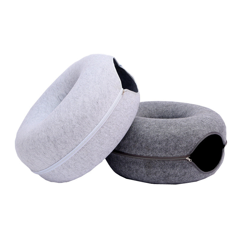 Felt Tunnel Cat Nest Semi-enclosed Donut Shape Cat Shelter