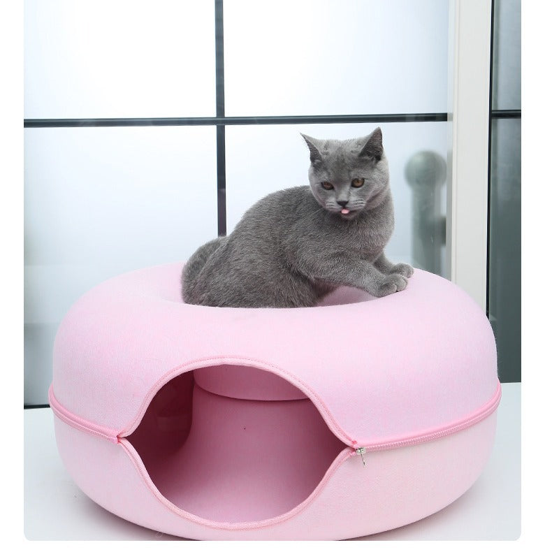 Felt Tunnel Cat Nest Semi-enclosed Donut Shape Cat Shelter