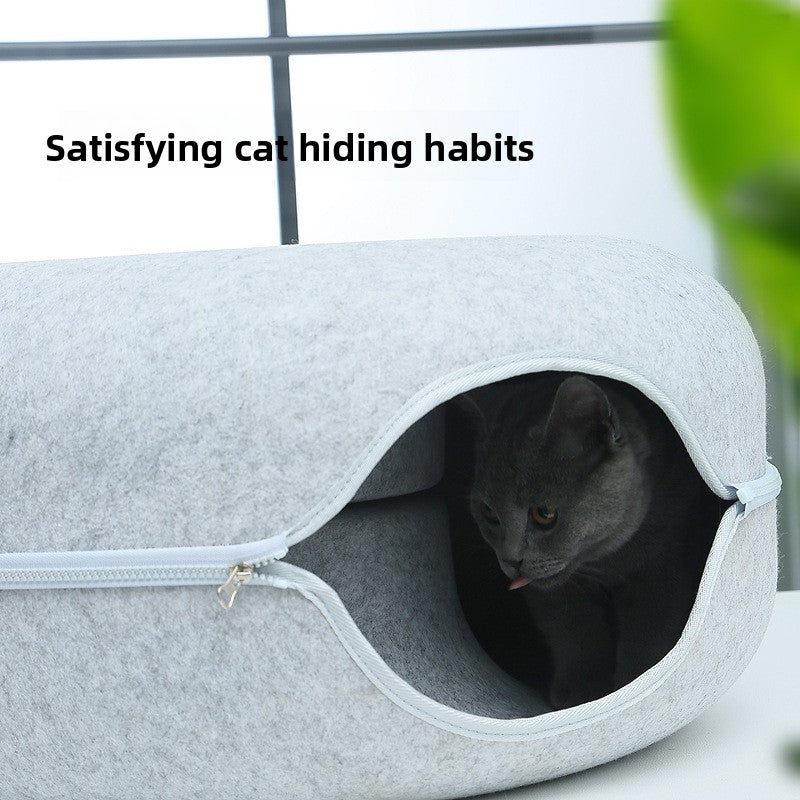 Felt Tunnel Cat Nest Semi-enclosed Donut Shape Cat Shelter
