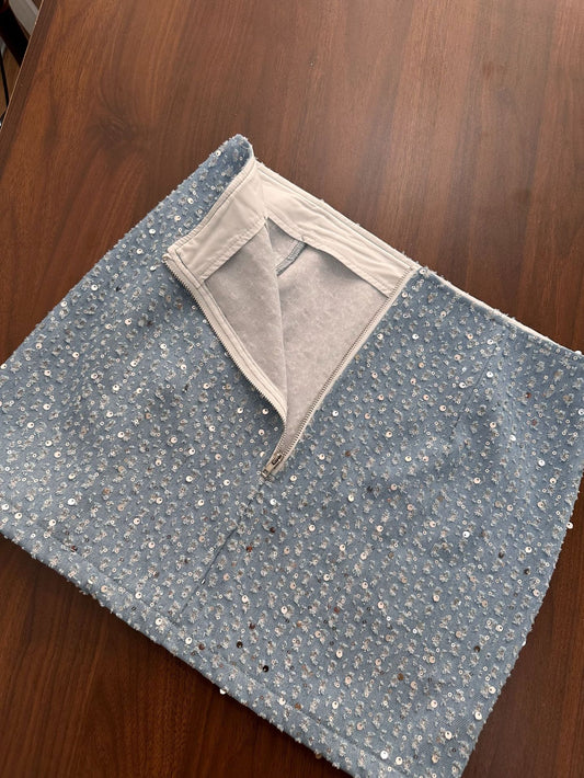 Feminine denim sequined slimming strapless wide-leg pants