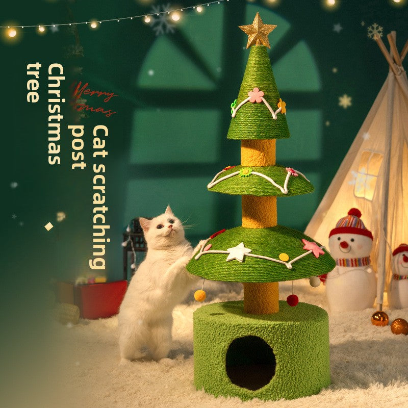 Festive Sisal Cat Climbing Tree with Velvet Nest