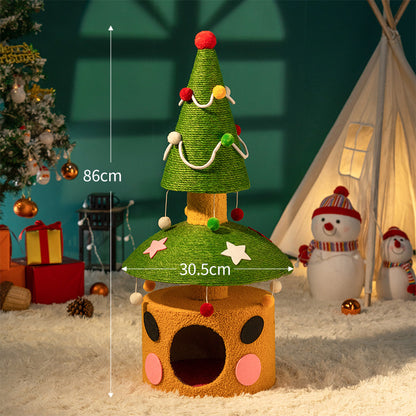 Festive Sisal Cat Climbing Tree with Velvet Nest