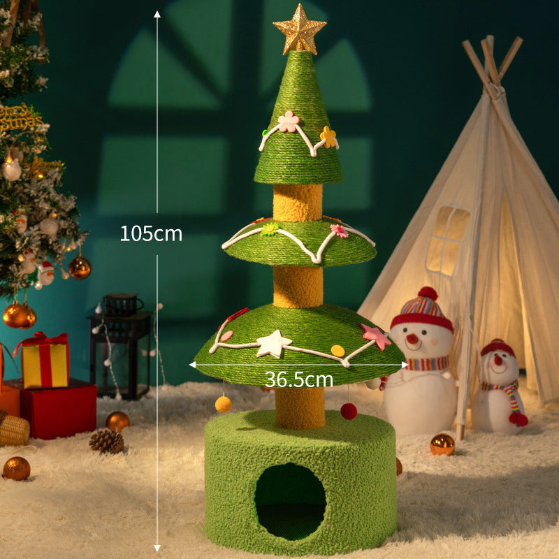 Festive Sisal Cat Climbing Tree with Velvet Nest