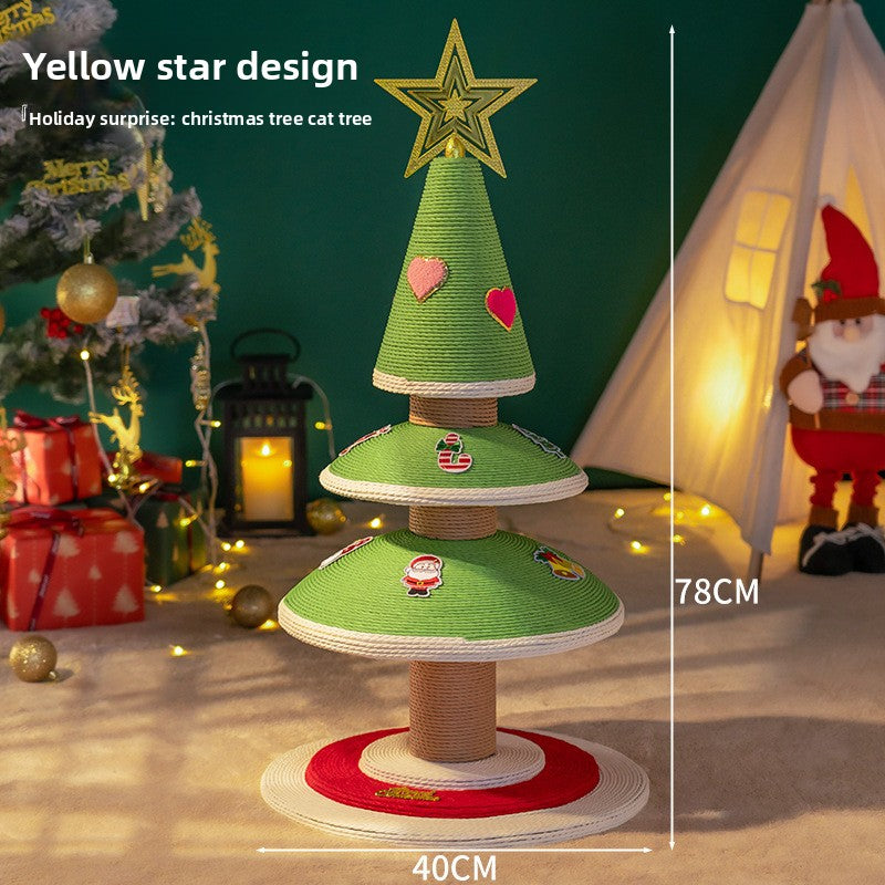 Festive Sisal Cat Climbing Tree with Velvet Nest