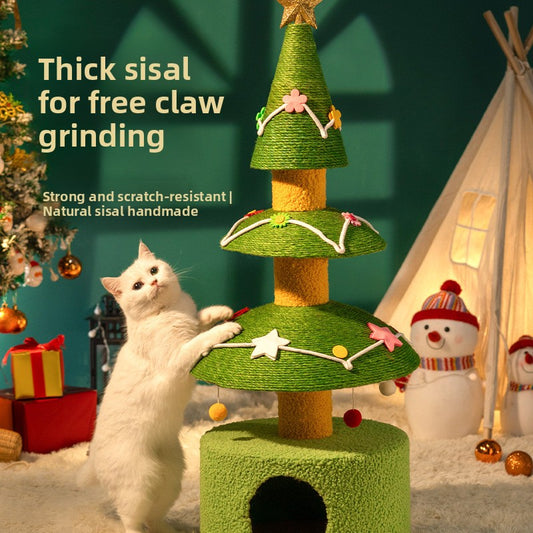 Festive Sisal Cat Climbing Tree with Velvet Nest