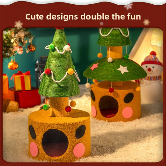 Festive Sisal Cat Climbing Tree with Velvet Nest