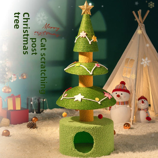 Festive Sisal Cat Climbing Tree with Velvet Nest