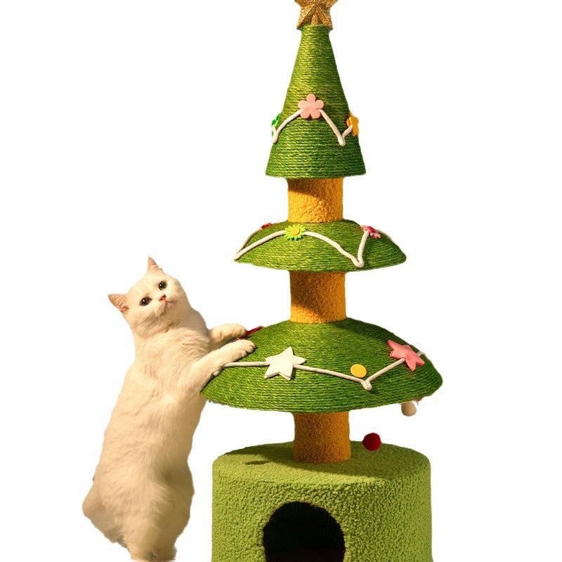 Festive Sisal Cat Climbing Tree with Velvet Nest