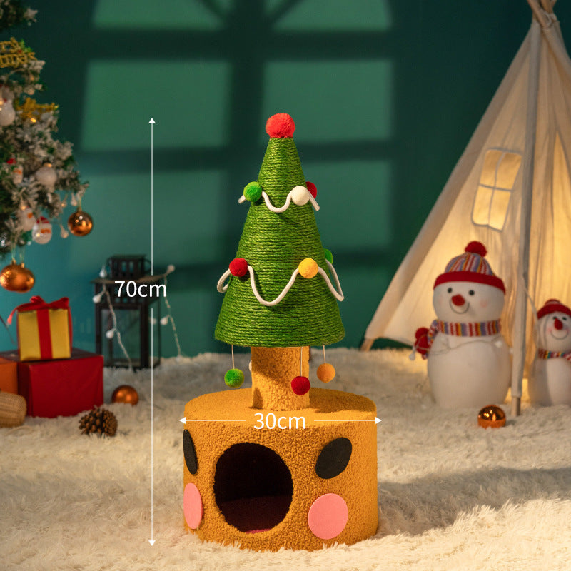 Festive Sisal Cat Climbing Tree with Velvet Nest