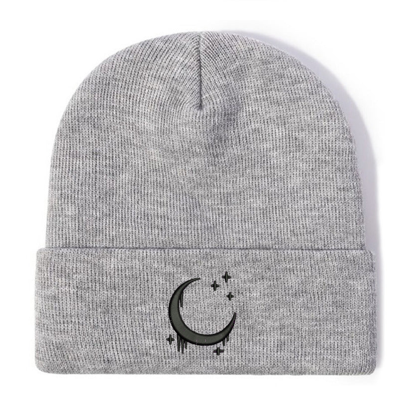 Embroidered Knitted Hat With Moon & Stars – Autumn Winter
