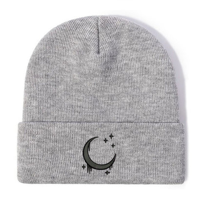Embroidered Knitted Hat With Moon & Stars – Autumn Winter