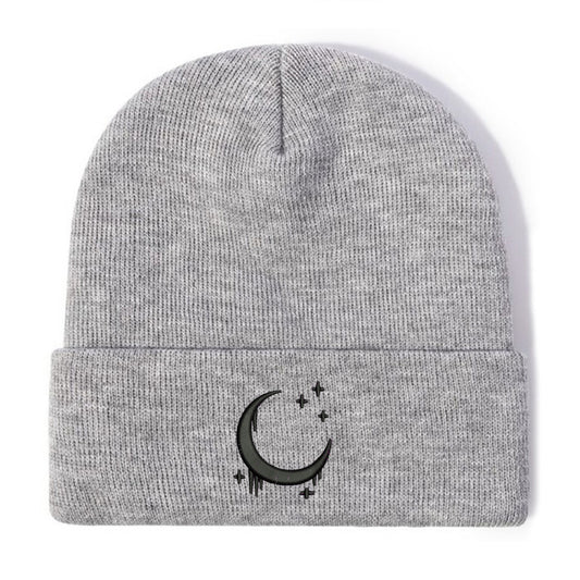 Embroidered Knitted Hat With Moon & Stars – Autumn Winter