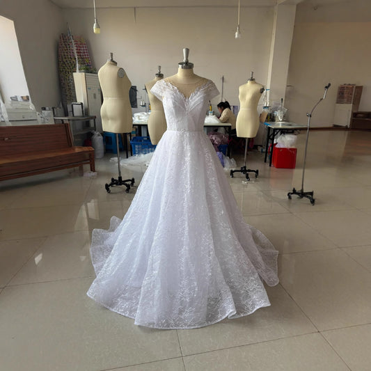Off-Shoulder Light Wedding Dress Beautiful Bridal Veil Lace