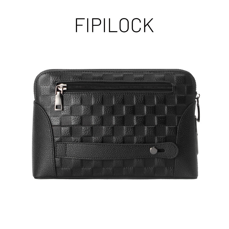 Fingerprint Lock Genuine Leather Clutch Bag