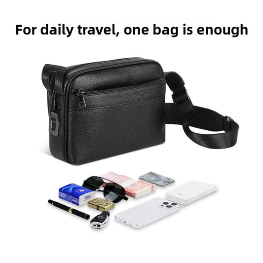 Fingerprint Lock Genuine Leather Crossbody Bag
