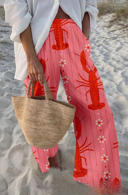 Fish Print Casual Wide Leg Pants