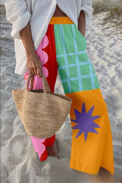 Fish Print Casual Wide Leg Pants