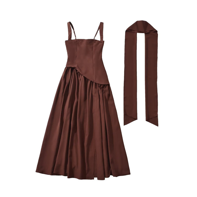 Fitted-waist pleated maxi dress