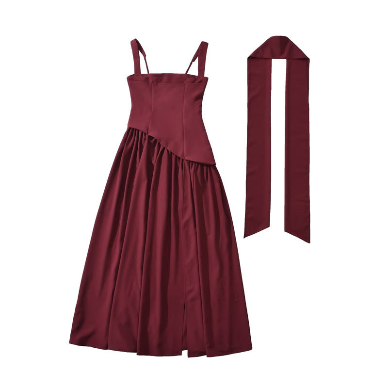 Fitted-waist pleated maxi dress