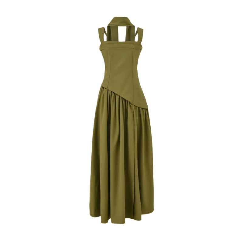 Fitted-waist pleated maxi dress