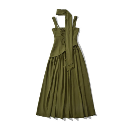 Fitted-waist pleated maxi dress