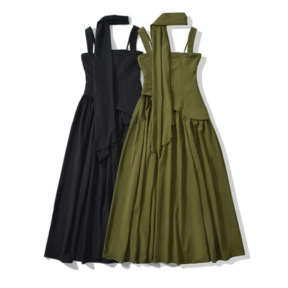 Fitted-waist pleated maxi dress