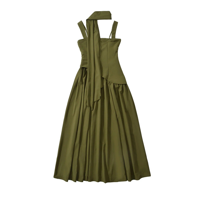 Fitted-waist pleated maxi dress